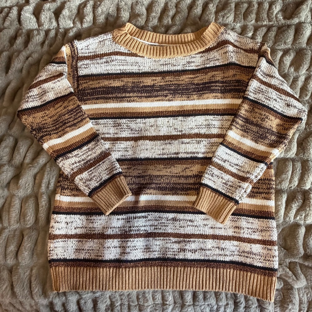 Style & Co‎ Knit Sweater Size XL Brown Striped Cozy Casual Chic Cabincore